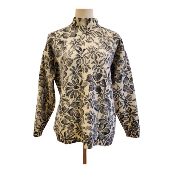 JONES NEW YORK SZ M Lambswool Angora blend Beige Black Warm Mock Neck Sweater - Picture 2 of 7